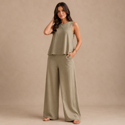 Wide Leg Trouser Set for Women Sleeveless Tailored Co Ord for Office Dinner