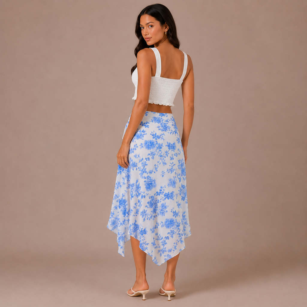 Blue Print A-Line Skirt