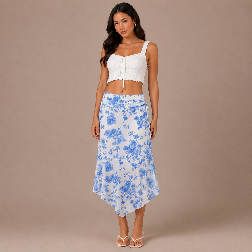 Blue Print A-Line Skirt
