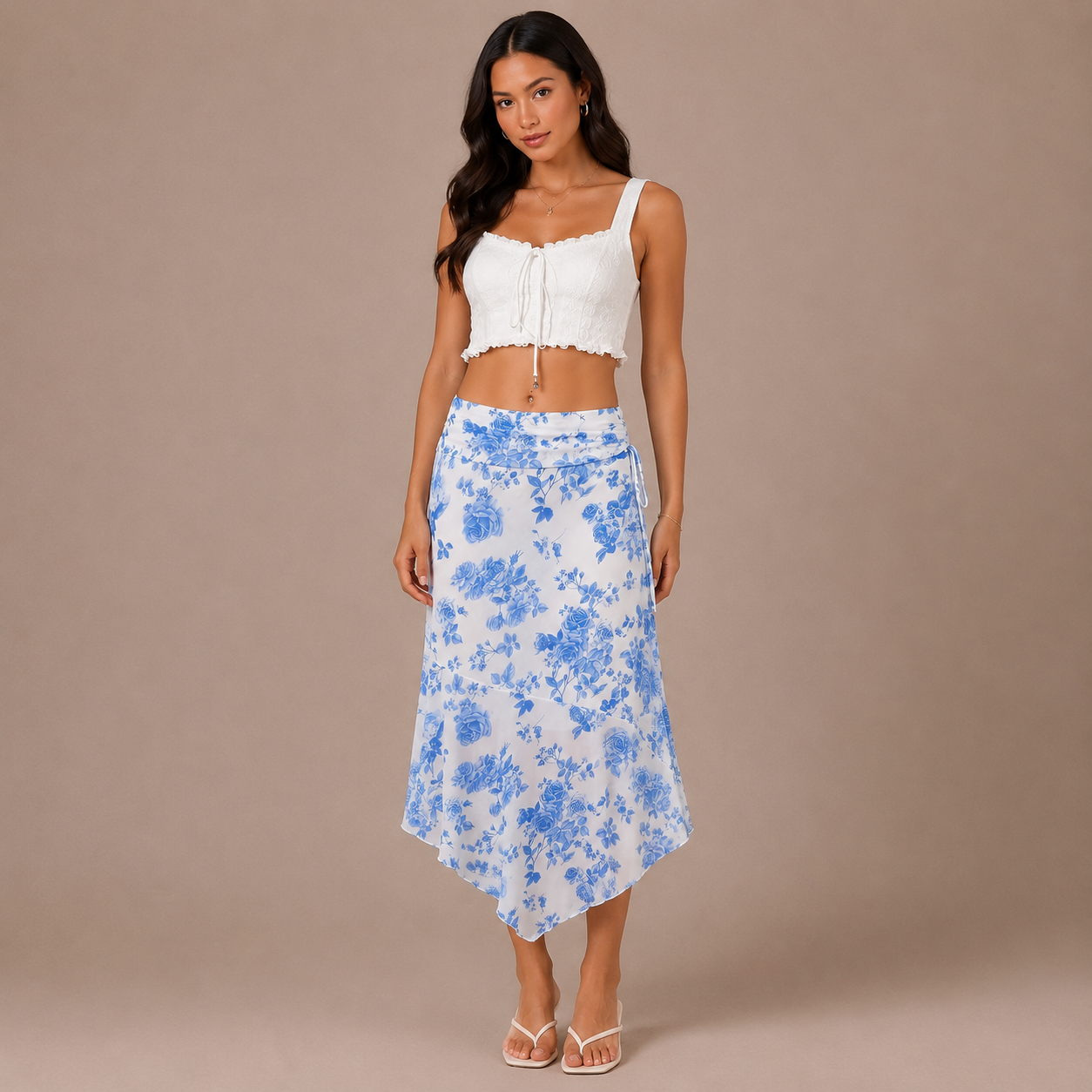 Blue Print A-Line Skirt