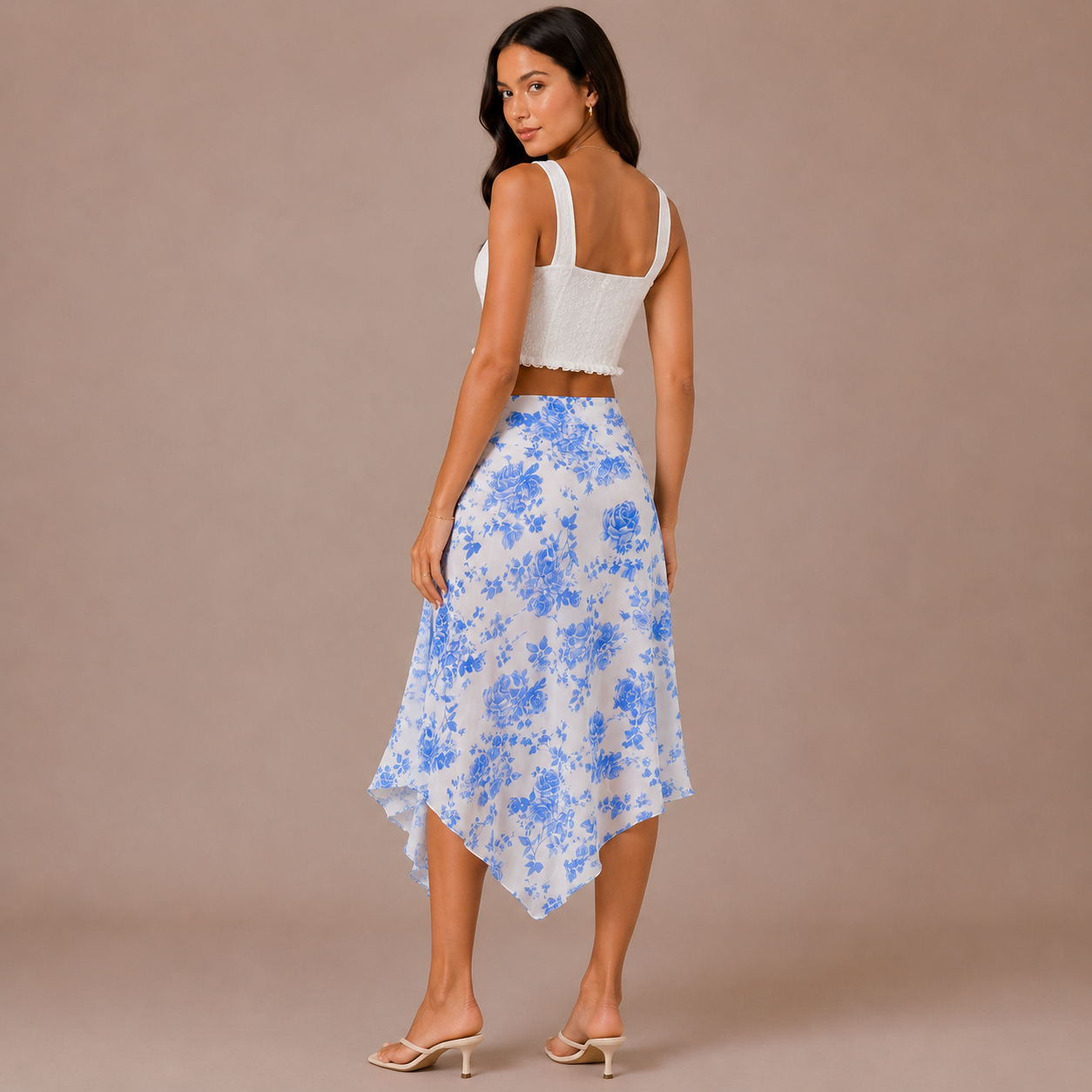 Blue Print A-Line Skirt