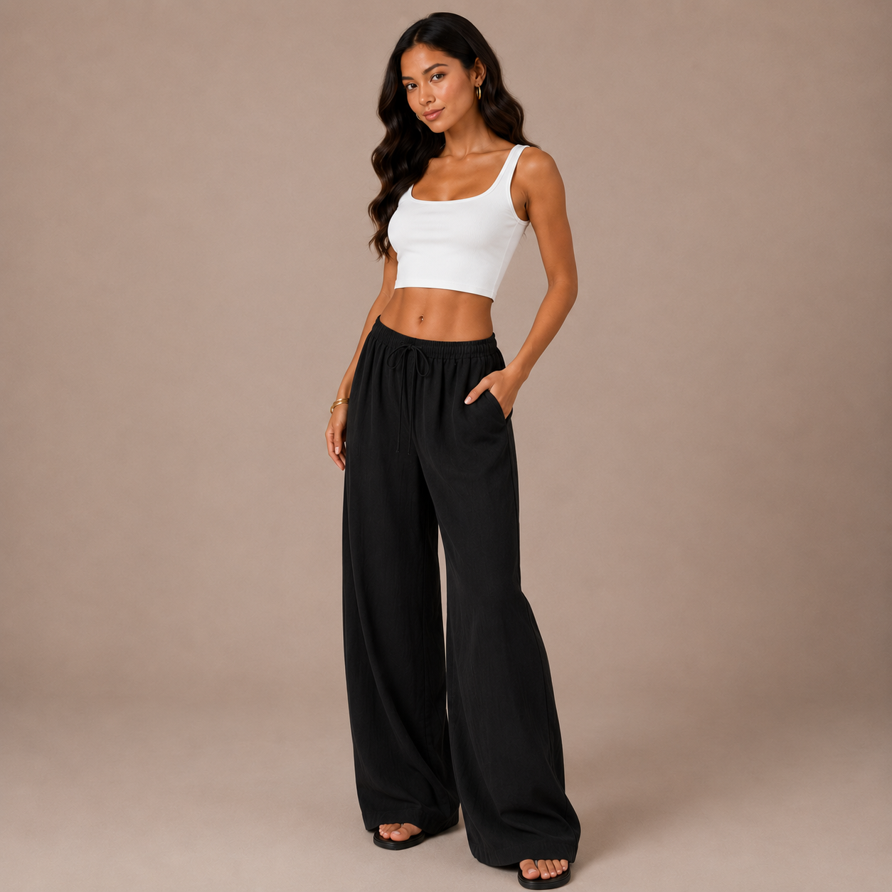 Elastic Waist Linen Trousers