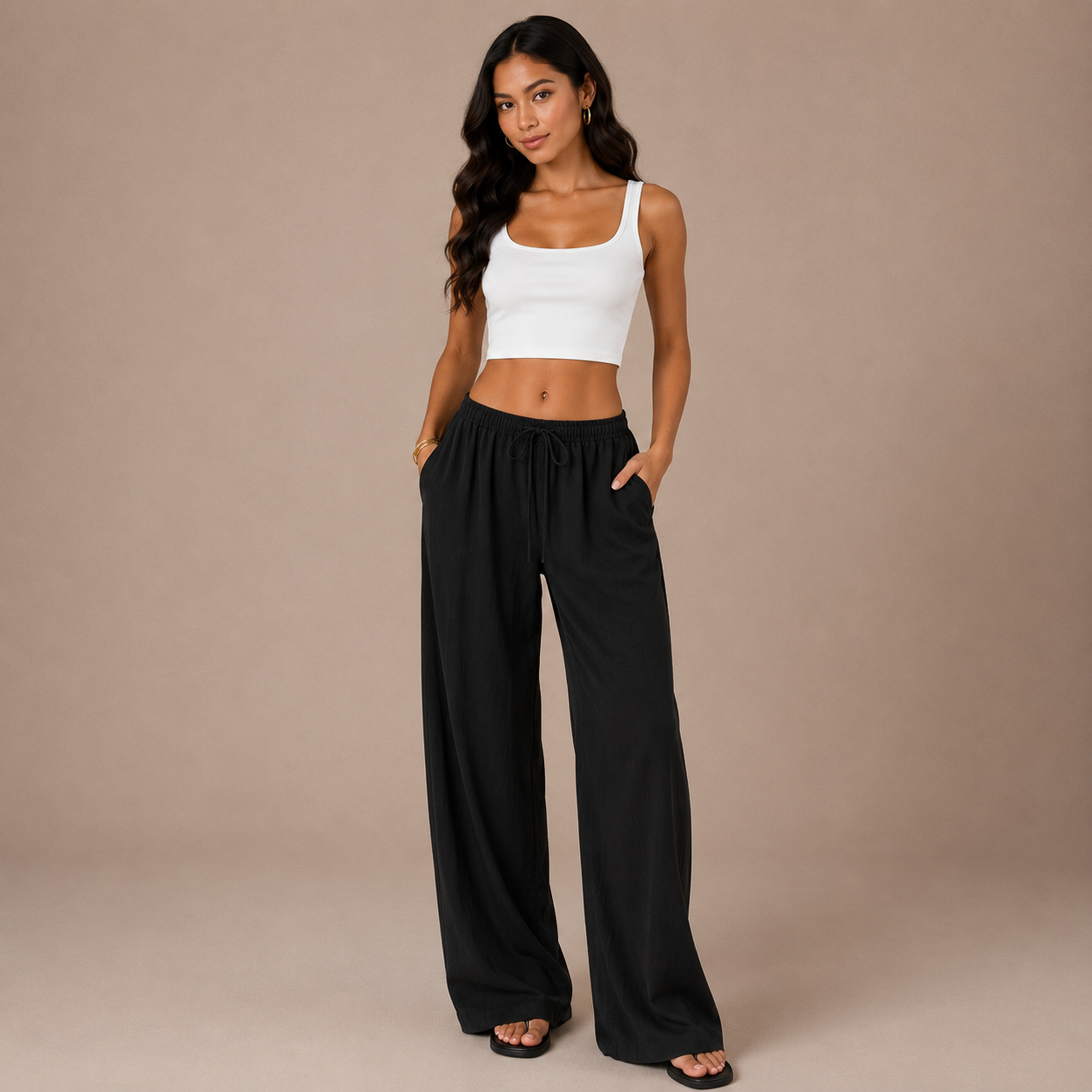 Elastic Waist Linen Trousers