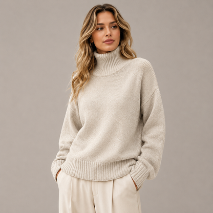 Autumn High Neck Drop Shoulder Solid Color Women's Elegant Long Sleeve Top