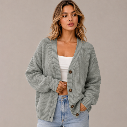 Self-designed Elegant Women's Solid Color Front-button Cardigan Sweater Coat for Spring and Autumn
