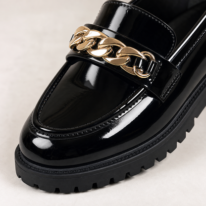 Penny Loafers for Women Chain Detail Slip On Office Shoes for Smart Casual Workwear