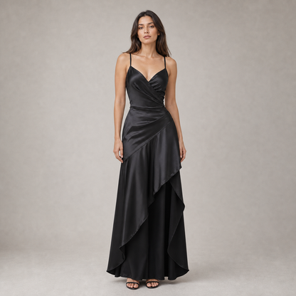 Satin Dress for Women Spaghetti Strap Ruched Open Back Party Wedding Guest Dress