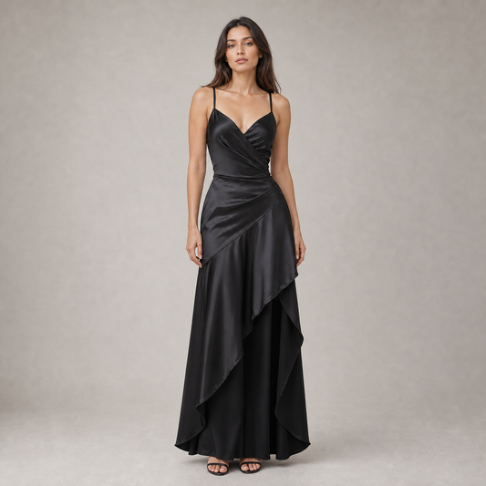 Satin Dress for Women Spaghetti Strap Ruched Open Back Party Wedding Guest Dress