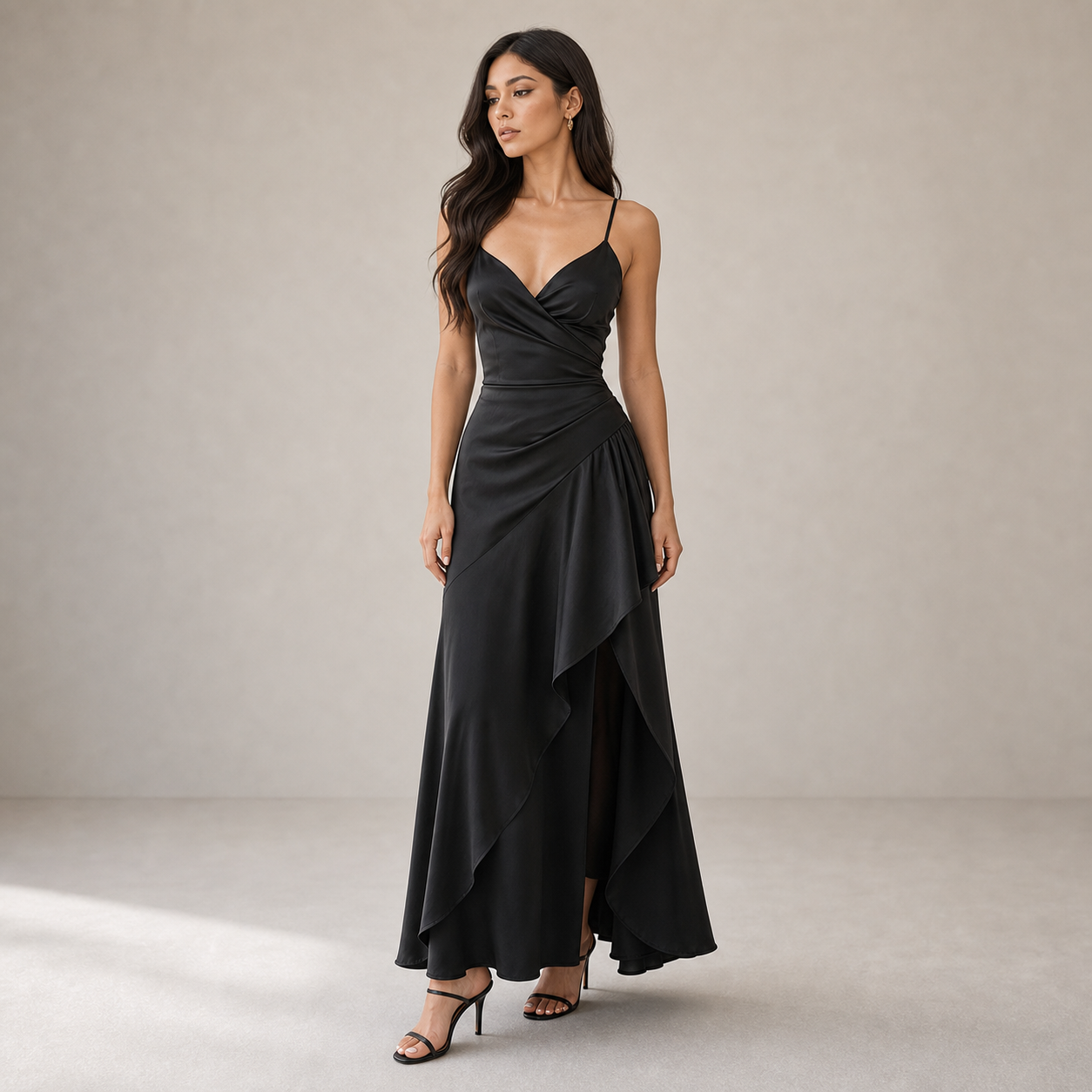 Satin Dress for Women Spaghetti Strap Ruched Open Back Party Wedding Guest Dress