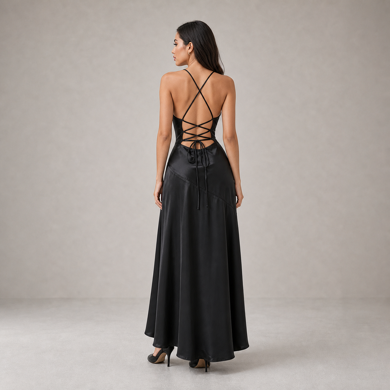 Satin Dress for Women Spaghetti Strap Ruched Open Back Party Wedding Guest Dress