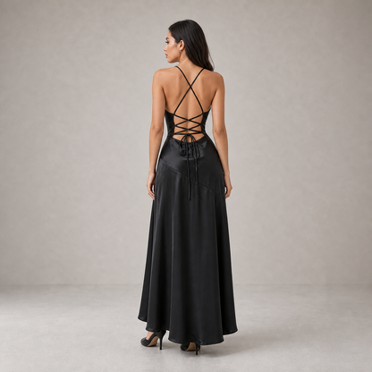 Satin Dress for Women Spaghetti Strap Ruched Open Back Party Wedding Guest Dress