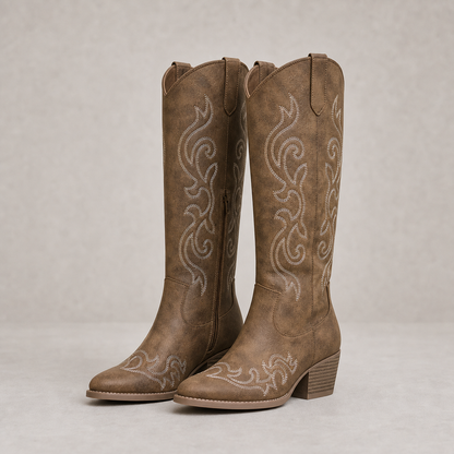 Women's Embroidered Cowboy Boots – Mid-Calf Western Boots for Festivals and Everyday Wear
