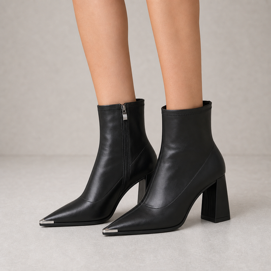 Ankle Boots for Women Pointed Toe Chunky Heel Side Zip Boots for Work Evening