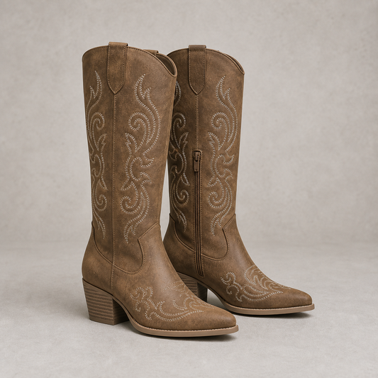 Women's Slip-on Boots, Classic and Elegant Embroidered Western Cowboy Boots, a Cute Light-colored Gift, Suitable for Music Festivals and Vacation Travel, a Fashionable Style, Women Shoes