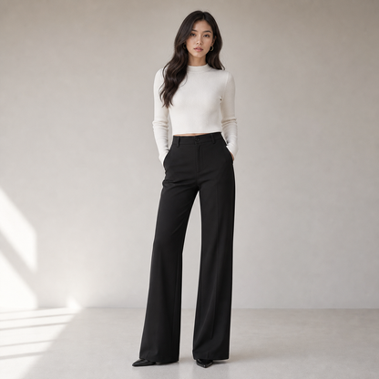 Black Trousers Women Straight Leg Suit Pants with Pockets for Office Work Everyday