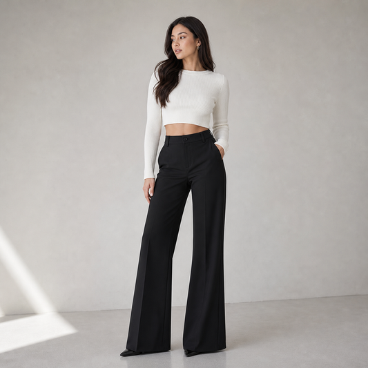 Black Trousers Women Straight Leg Suit Pants with Pockets for Office Work Everyday