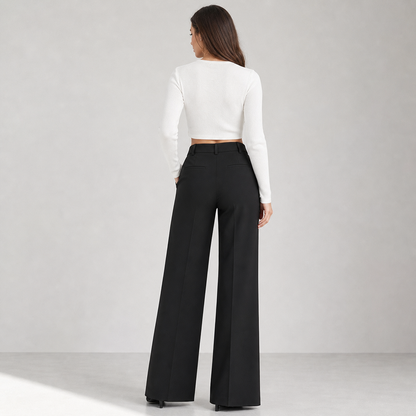Black Trousers Women Straight Leg Suit Pants with Pockets for Office Work Everyday
