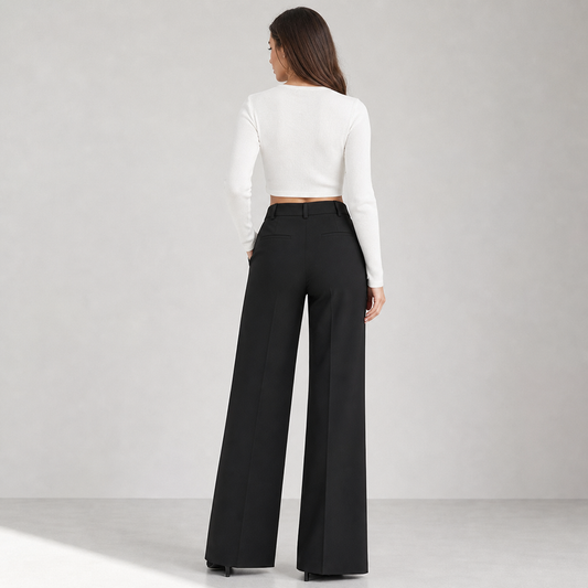 Black Trousers Women Straight Leg Suit Pants with Pockets for Office Work Everyday