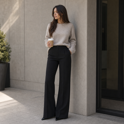 Black Trousers Women Straight Leg Suit Pants with Pockets for Office Work Everyday