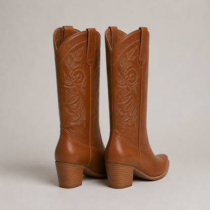 Women's Embroidered Western Cowboy Boots with Fleece Lining and Non-Slip Sole