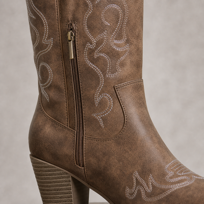 Women's Embroidered Cowboy Boots – Mid-Calf Western Boots for Festivals and Everyday Wear
