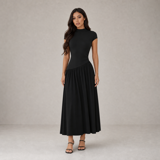 Midi Dress for Women Puff Sleeve Pleated Long Dress for Day Events Smart Casual Summer