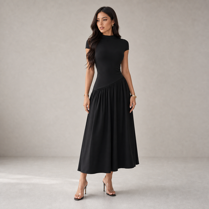 Midi Dress for Women Puff Sleeve Pleated Long Dress for Day Events Smart Casual Summer