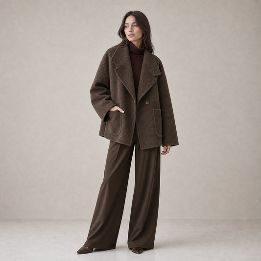Wool Coat for Women Double Faced Raglan Sleeve Mid Coat for Work Travel Autumn Winter
