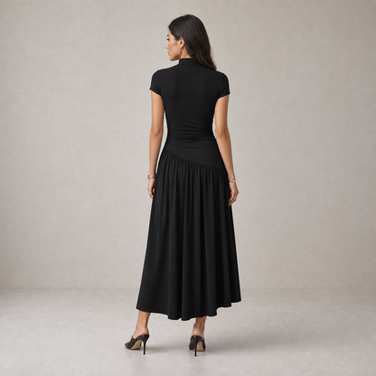 Midi Dress for Women Puff Sleeve Pleated Long Dress for Day Events Smart Casual Summer