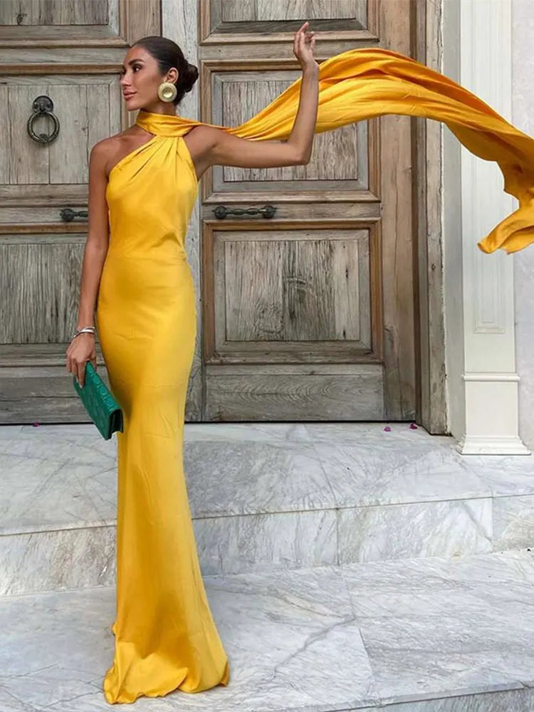 Ribbon Halter Maxi Dress by Maisonvirelle