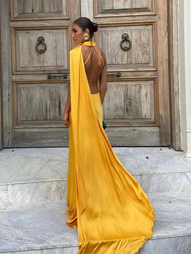 Ribbon Halter Maxi Dress by Maisonvirelle