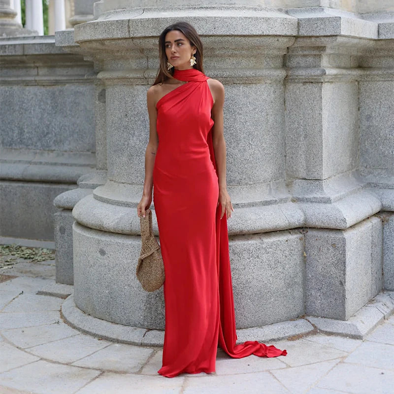 Ribbon Halter Maxi Dress by Maisonvirelle