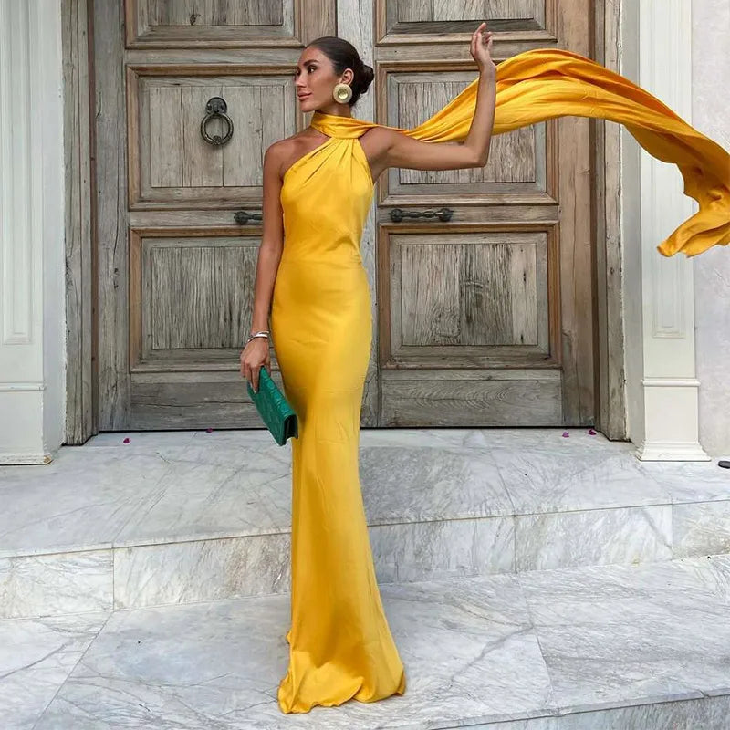 Ribbon Halter Maxi Dress by Maisonvirelle