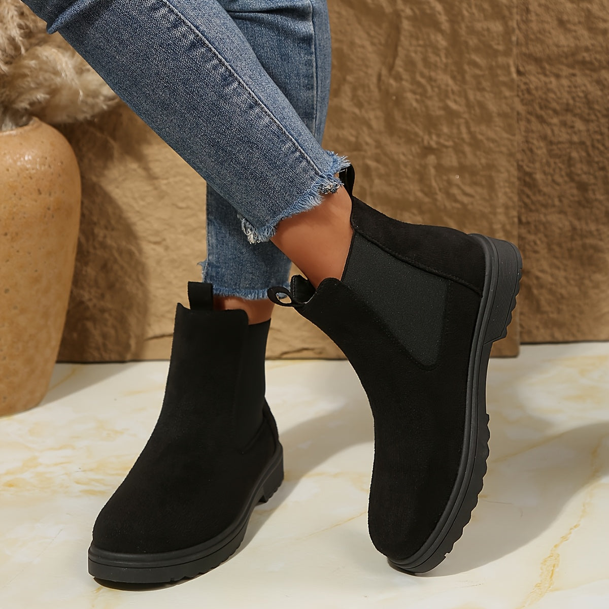 Chelsea Boots for Women Velvet Platform Ankle Boots for Autumn Winter Daywear