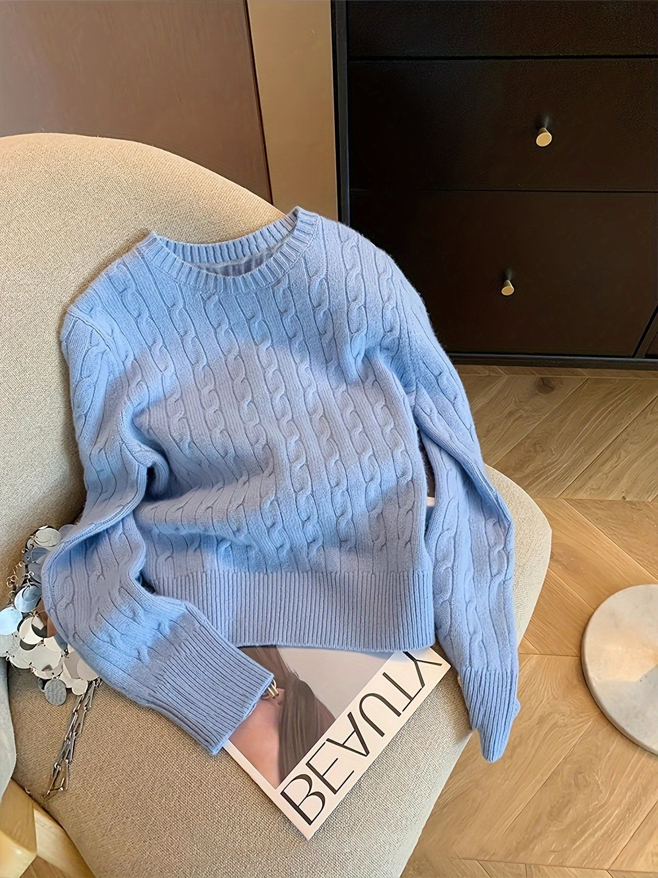 Women's Twist Round Neck Pullover Sweater, Autumn Winter Fashion Elegant and Slender Soft