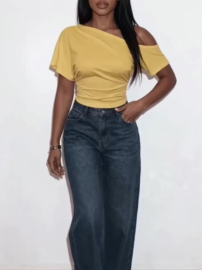 Off Shoulder Top for Women Short Sleeve Fitted Summer Top for Daywear Dinner Casual