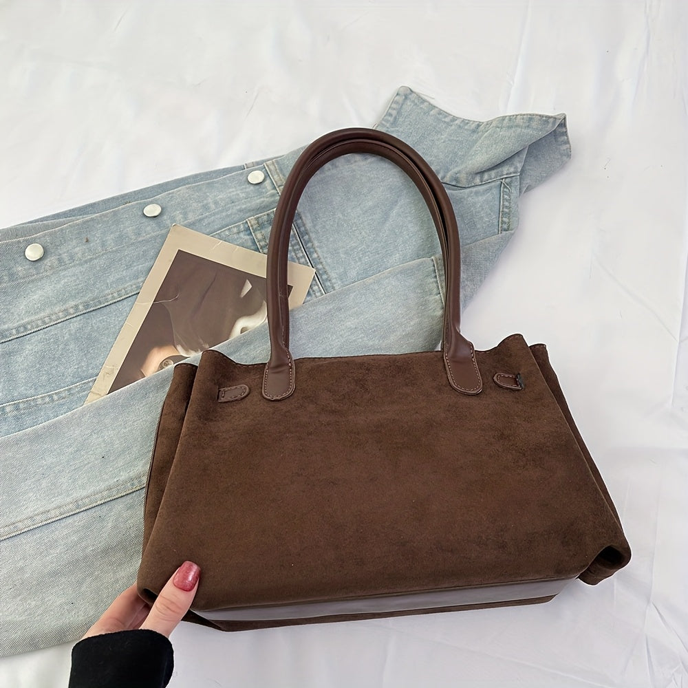Shoulder Bag for Women Faux Suede Large Handbag for Work Daywear Autumn Winter