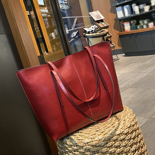 Structured Leather Tote Bag for Women Zip Pockets Large Capacity for Work Travel Everyday