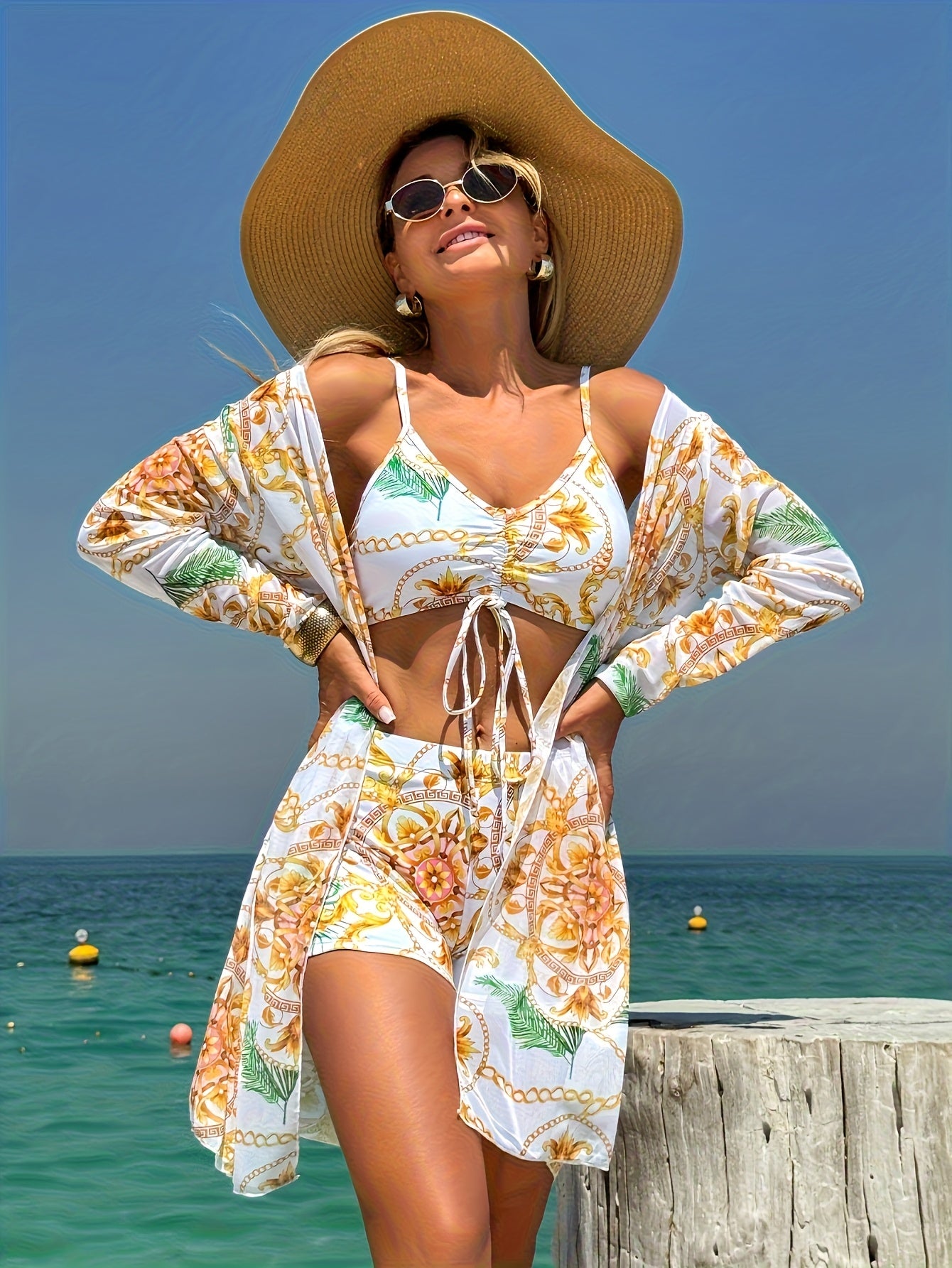 Women's Bikini Three-Piece Swimsuit with Boxer Shorts, New Split Cover-Up, Bowknot Fashion Beachwear