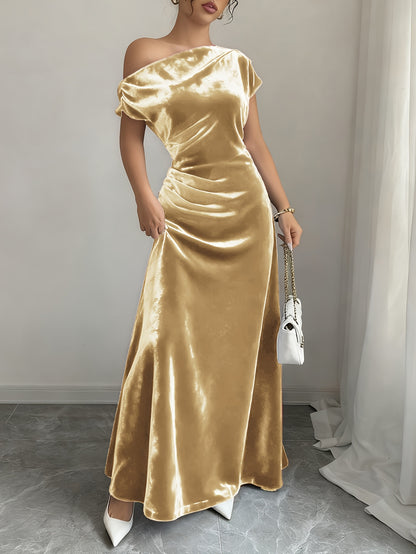 Velvet Dress for Women Off Shoulder Floor Length Evening Dress for Party Banquet Events