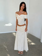 Summer Women'S Skirt Set Polka Dot Off-Shoulder Top High-Waist Fishtail Skirt Two-Piece Set