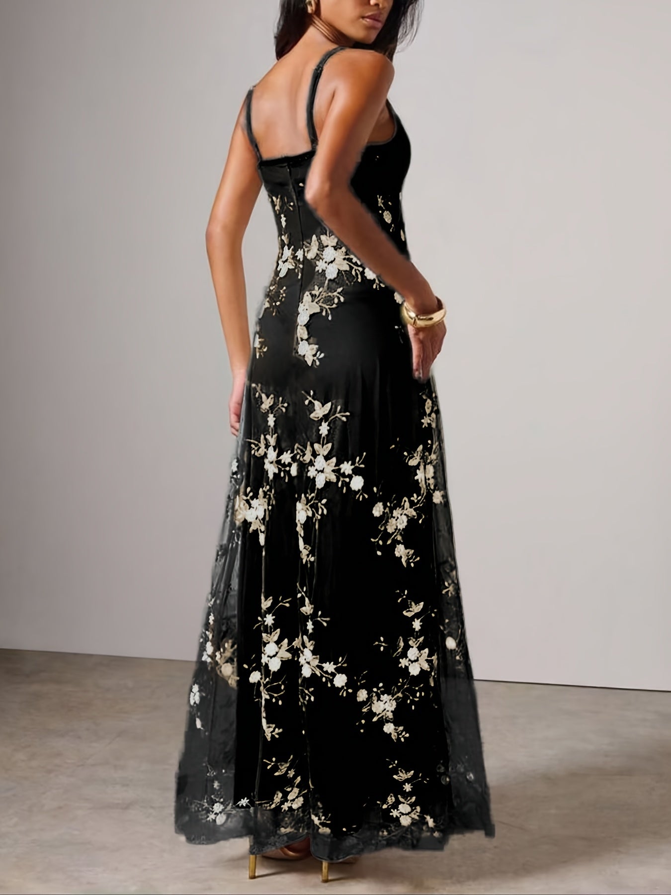 Maxi Slip Dress, Mesh Embroidered, Rehearsal Dinner Dress Wedding Guest Dress, Summer Fall