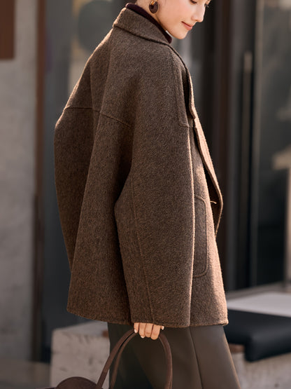 Wool Coat for Women Double Faced Raglan Sleeve Mid Coat for Work Travel Autumn Winter