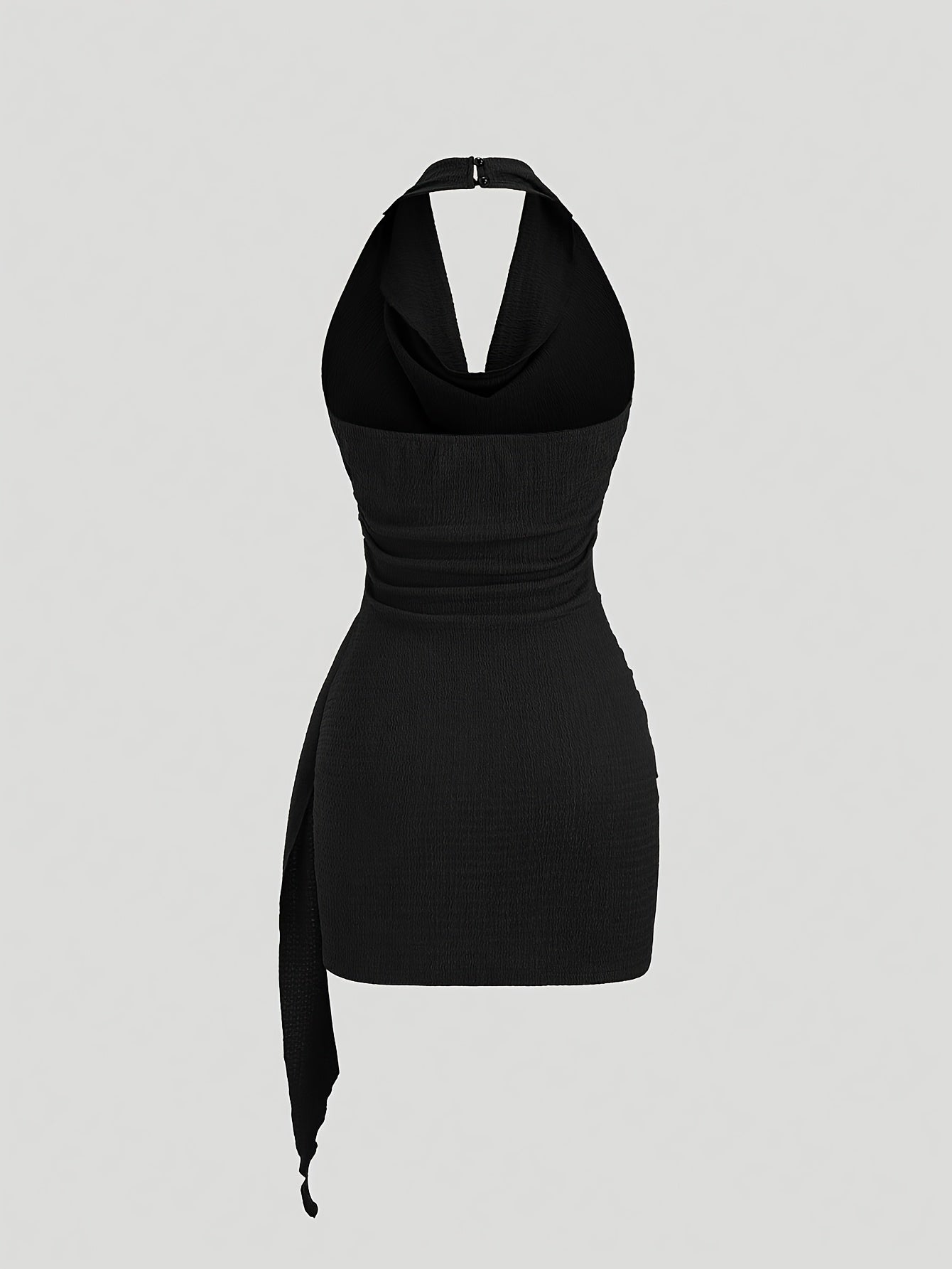 Party Dress for Women Draped Neckline Asymmetric Ruffle Dress with Metal Buckle