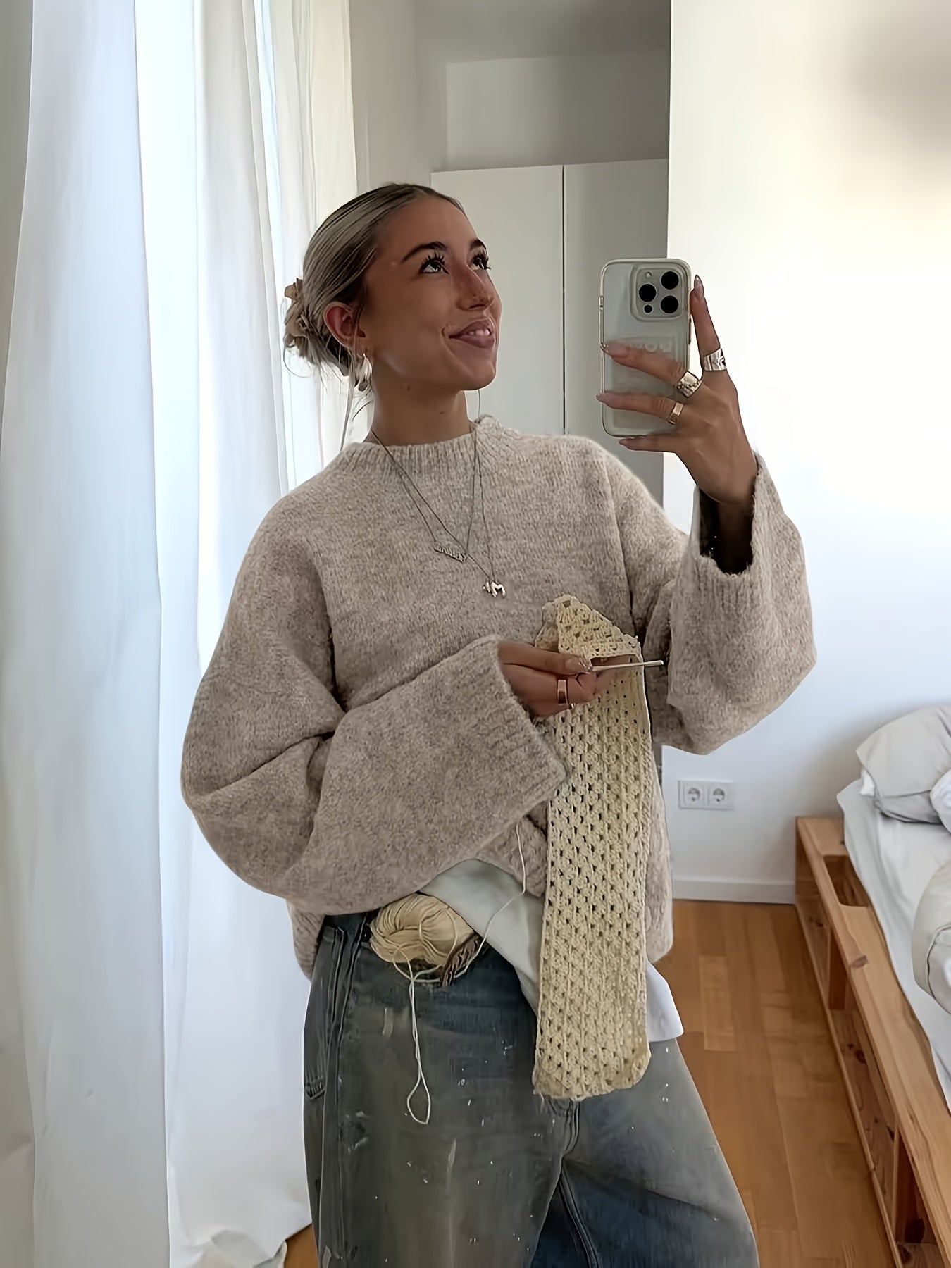 New Stylish And Elegant Casual Versatile Loose-Fit Round-Neck Long-Sleeve Women'S Sweater