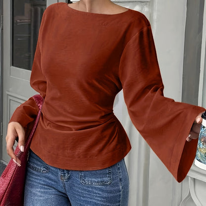 White Blouse for Women Back Tie Flared Sleeve Lightweight Shirt for Office Dinner Summer