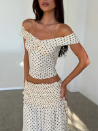 Summer Women'S Skirt Set Polka Dot Off-Shoulder Top High-Waist Fishtail Skirt Two-Piece Set