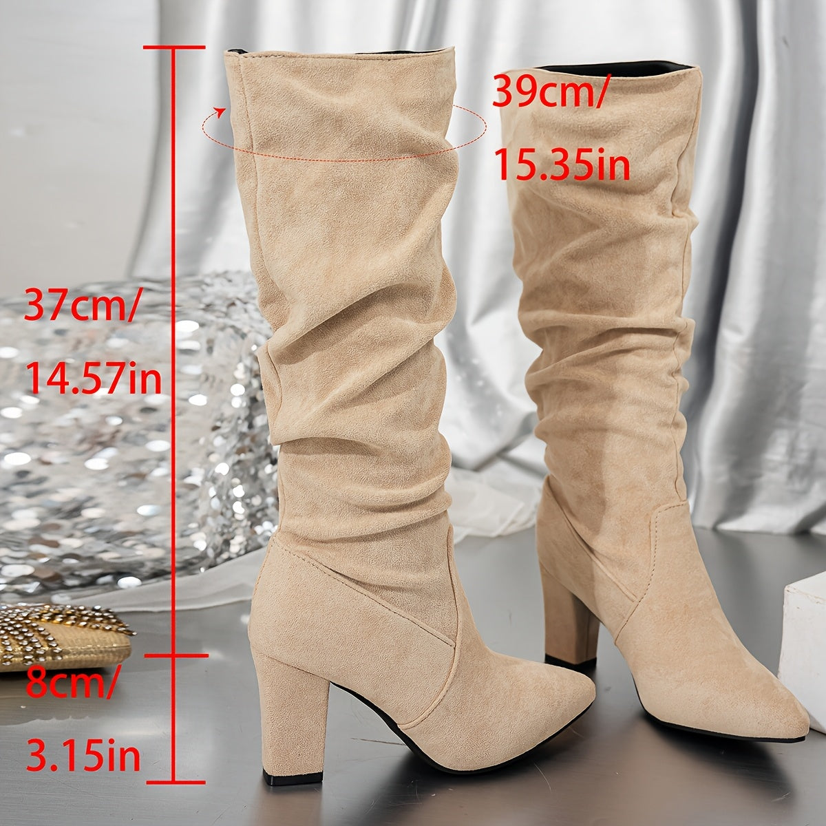 Knee High Boots for Women Velvet Chunky Heel Tall Boots for Autumn Winter Daywear