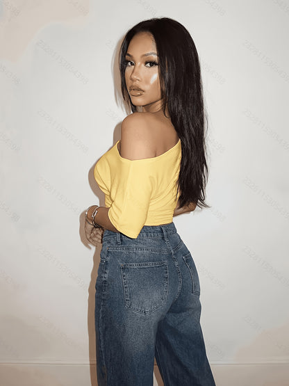 Off Shoulder Top for Women Short Sleeve Fitted Summer Top for Daywear Dinner Casual