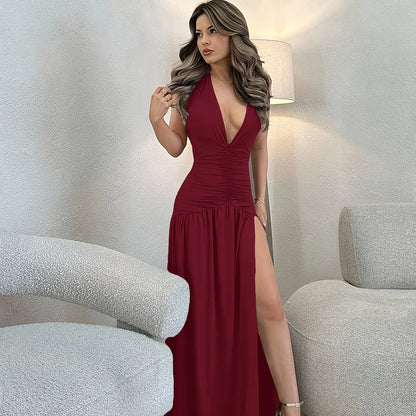 Party Dress for Women Deep V Backless High Split A Line Dress for Cocktail Evening Events